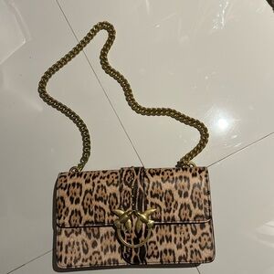 Pinko Leopard Leather Studded Love Handbag Shoulder Bag Excellent Condition EUC